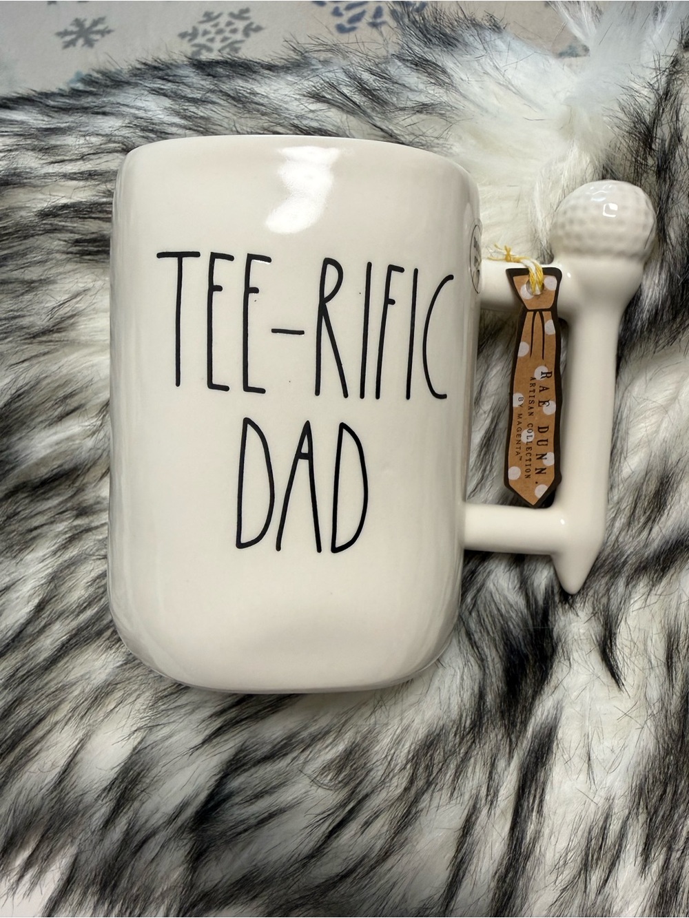 Rae Dunn Cream 'TEE-RIFIC DAD' Golf Coffee Mug. Gift for Dad.